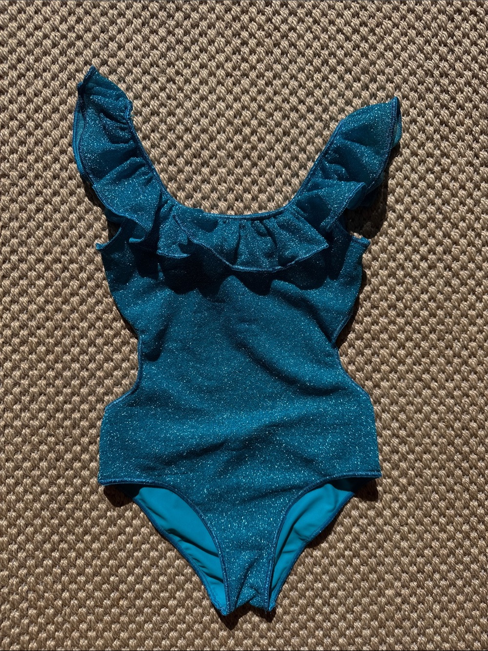 Oseree Osemini Teal Glitter Ruffle One-Piece Swimsuit size 8 years